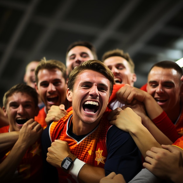 Spanish team hugging after winning the final