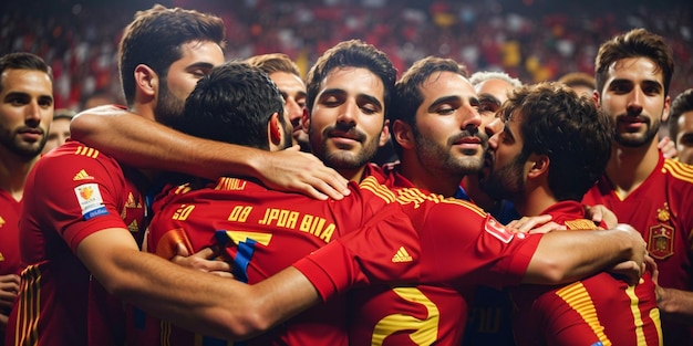 Spanish team hugging after winning the final