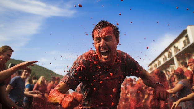 Spanish Tomato Festival Energetic Tomato Battle