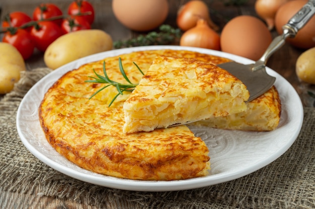 Spanish tortilla with potatoes and onion.