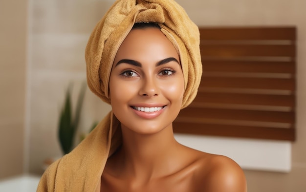 Spanish woman with a towel on head