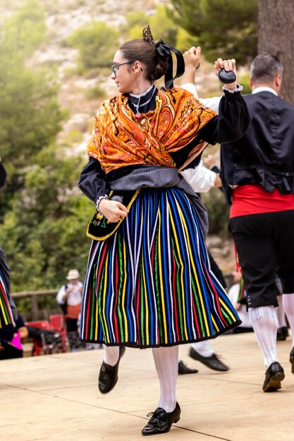 Spanish women dancing in folkloric clothes