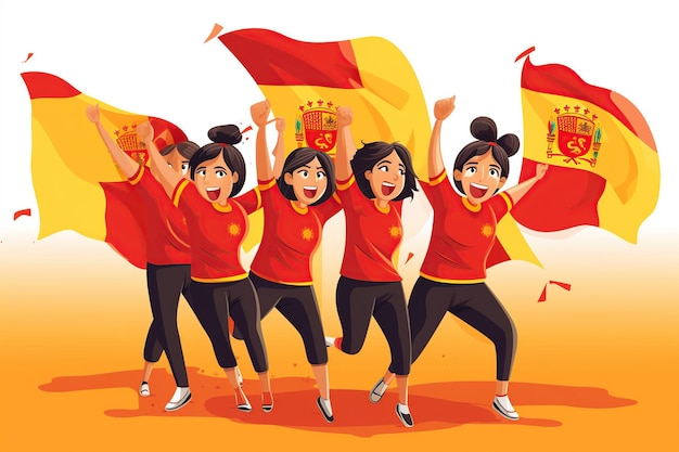 Spanish women football team flat style AI Generated