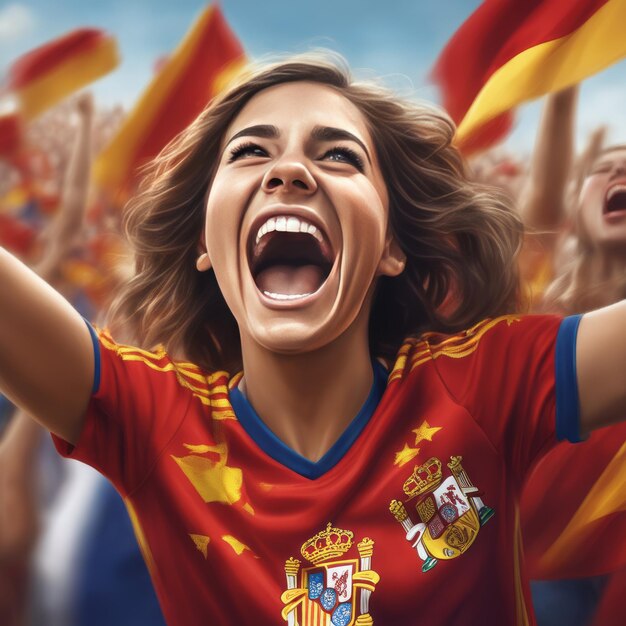 Photo spanish women's football team celebrates victory