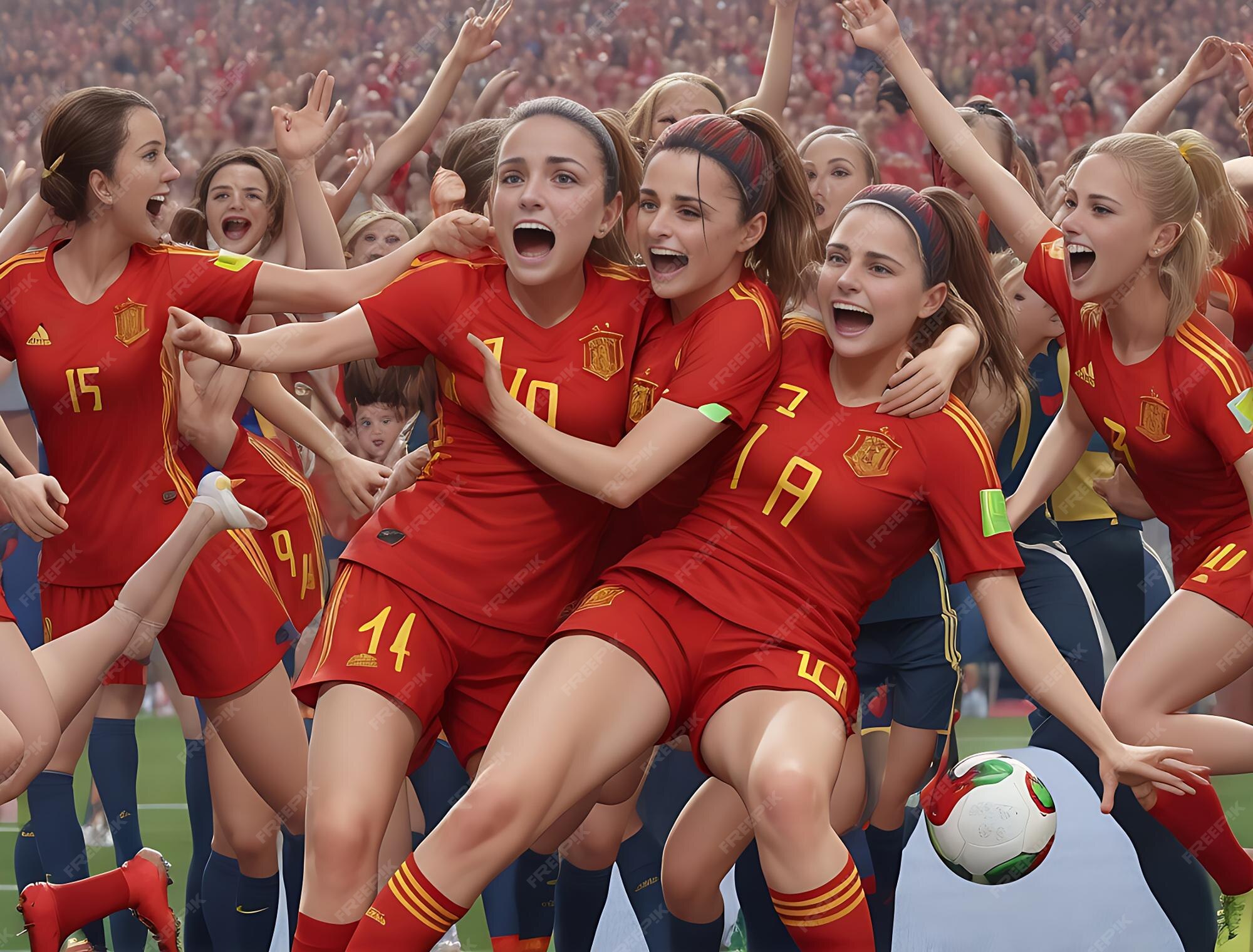 Premium AI Image | Spanish women's football team cheering for their