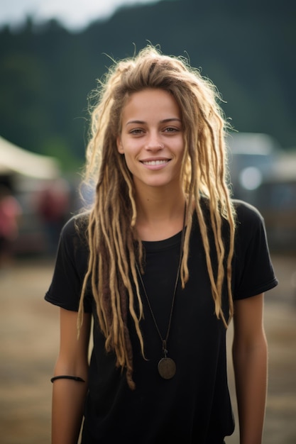 Photo a spanish youngwoman with pink dreadlocks facial piercings and tattoos urban setting