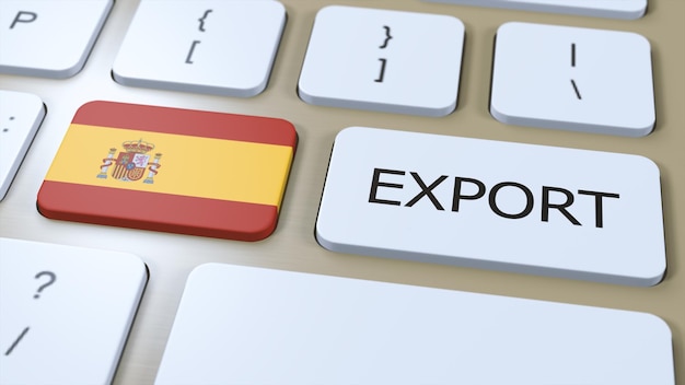 Foto spanje exporteer 3d-illustratie land vlag en knop