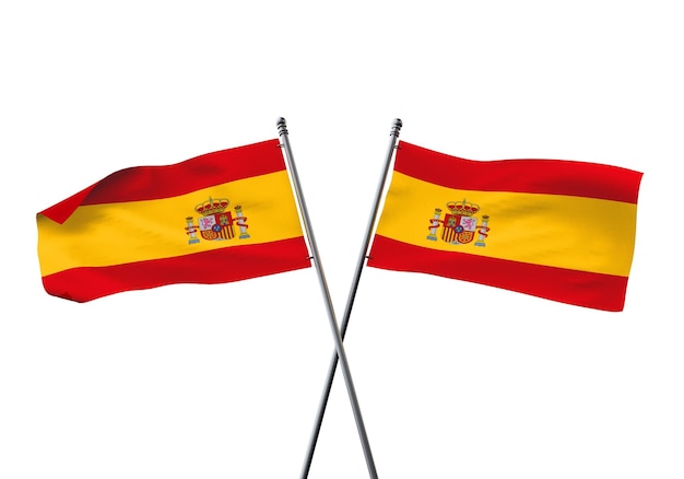 Spanje vlaggen gekruist geïsoleerd op een witte achtergrond d rendering