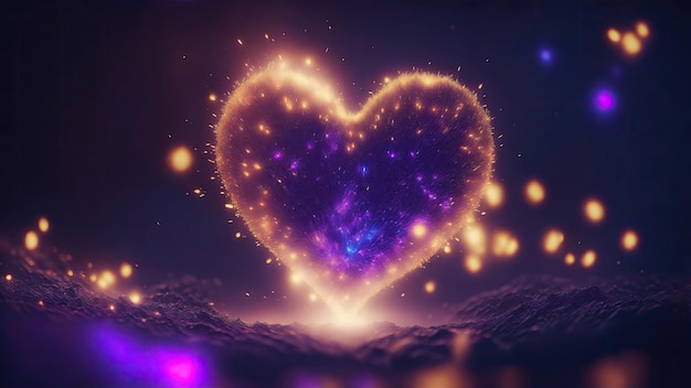 Sparkle Heart explosion Glowing bokeh Electric neon Metallic fluid