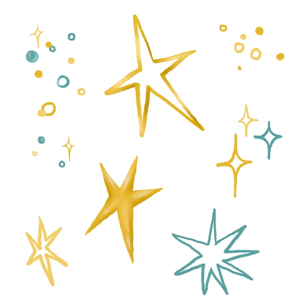 Sparkle sticker png goud en blauw effect illustratie set