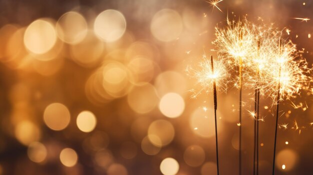 Photo the sparkler burns brightly with brilliant sparks and bokeh on a festive background