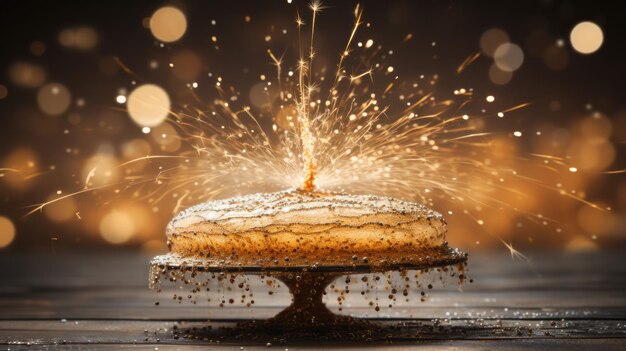 A sparkler is blowing out the candles on a cake ai