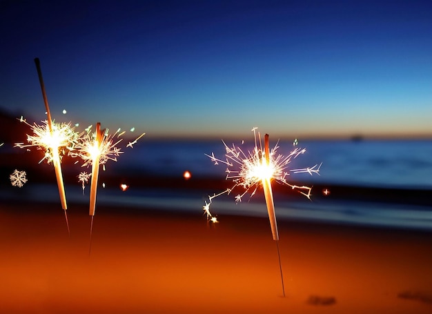 Photo sparklers at the beach at christmas happy christmas