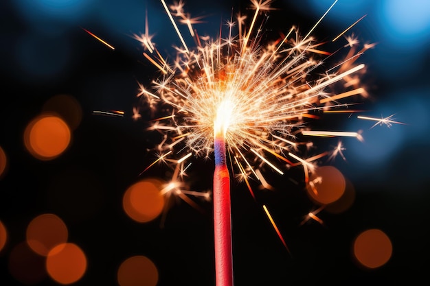 Photo sparklers on a dark background holiday banner with fireworks