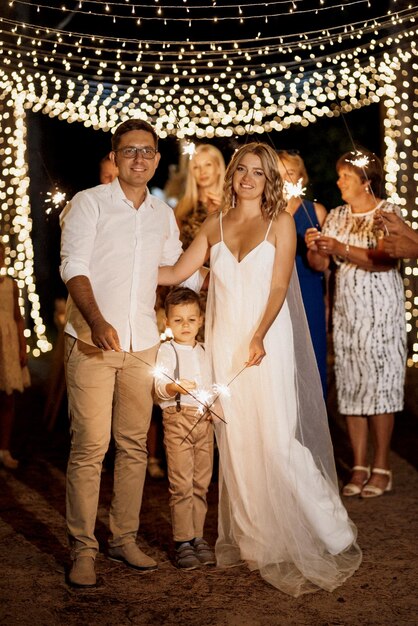 Sparklers at the wedding of the newlyweds