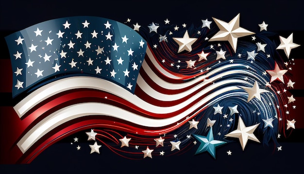 Sparkling 4th of July banner with stars and stripes Generative AI