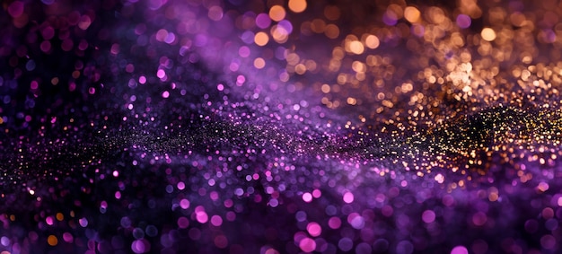 Блестящий абстрактный фон боке в фиолетовых и золотых тонах