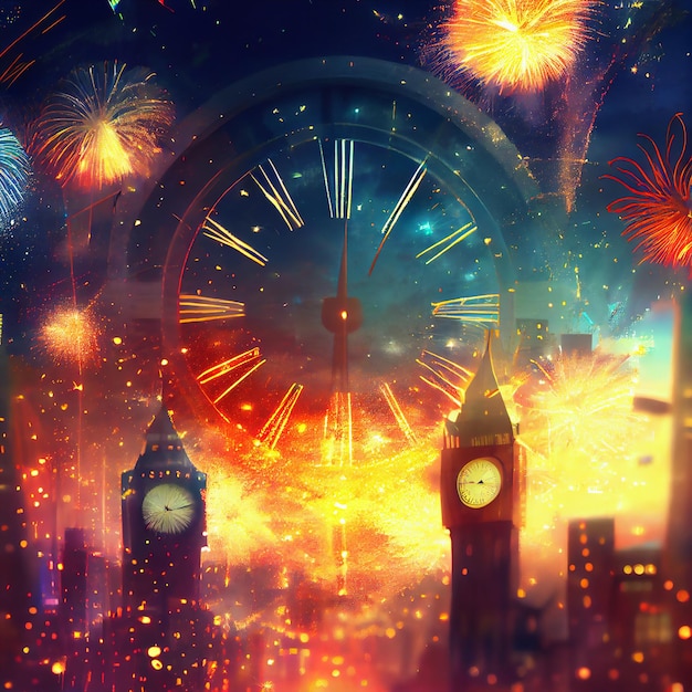 Sparkling background with a clock