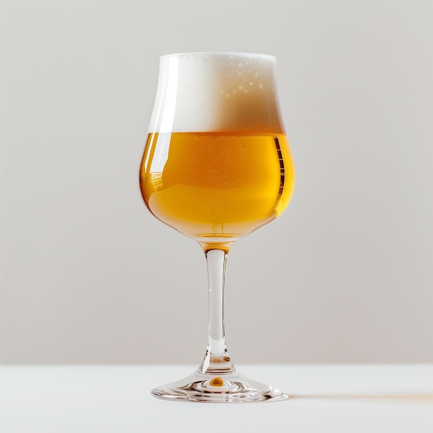 Sparkling Beer in a Wine Glass Against a Clean White Background