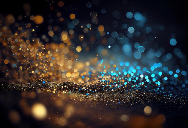 A sparkling black and gold background with blurred lights