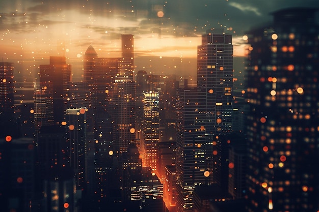 Фото Блестящий городской горизонт в ночное время