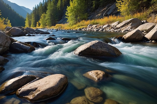Photo sparkling creek flowing through a serene mountain lan
