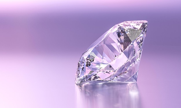 Sparkling diamond on a lilac background. 3d render