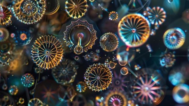 Photo a of sparkling diatoms their geometric shapes creating a stunning display under the microscope