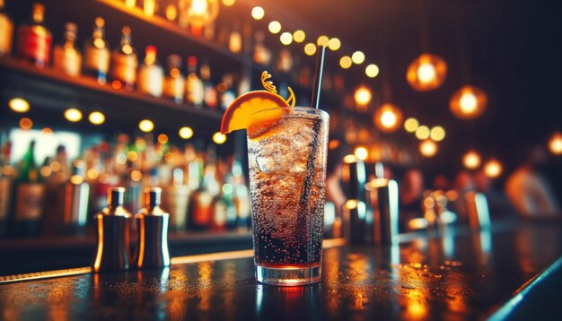 Spumante soda sporca con guarnizione di agrumi al bar