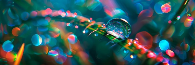 sparkling drop of water on a blade of grass capturing the refraction of light and details of the droplet Generative AI