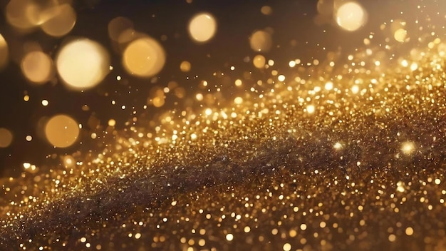 Photo sparkling dust particles glittering golden dust abstract background with bokeh effect