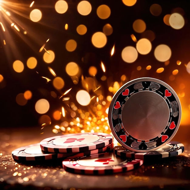 Sparkling dynamic flying poker casino chips showing the excitement and thrill of gambling