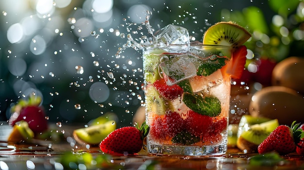 Foto splash di cocktail di frutta frizzante