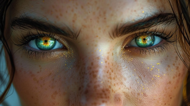 Sparkling Gaze CloseUp of Multicolored Eyes with Golden Glitter