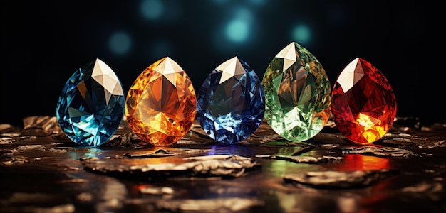 Sparkling gemstones on a dark background Generative AI
