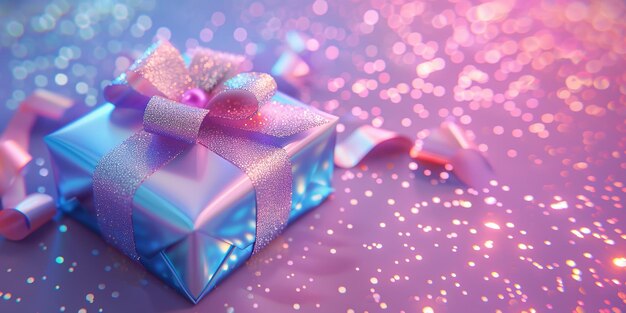 Photo a sparkling gift wrapped with a bow on a bokeh background