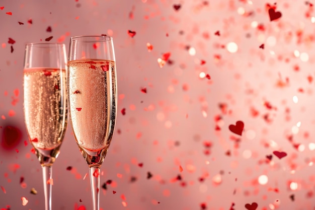 Sparkling glasses of champagne sit amid a festive scene of confetti setting the mood for a lively