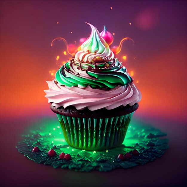 Photo sparkling glowing cupcake illustration