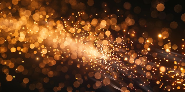 Фото Блестящие золотые огни боке с динамическим массивом светящихся частиц для праздничного фона