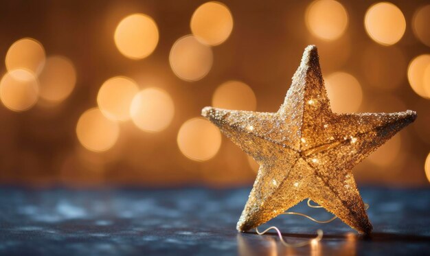 Sparkling Golden Christmas Star Ornament Decoration Defocused Bokeh Background