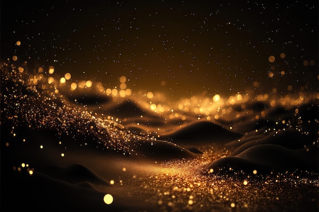 Sparkling golden glitter particle wallpaper with dazzling effect generative ai