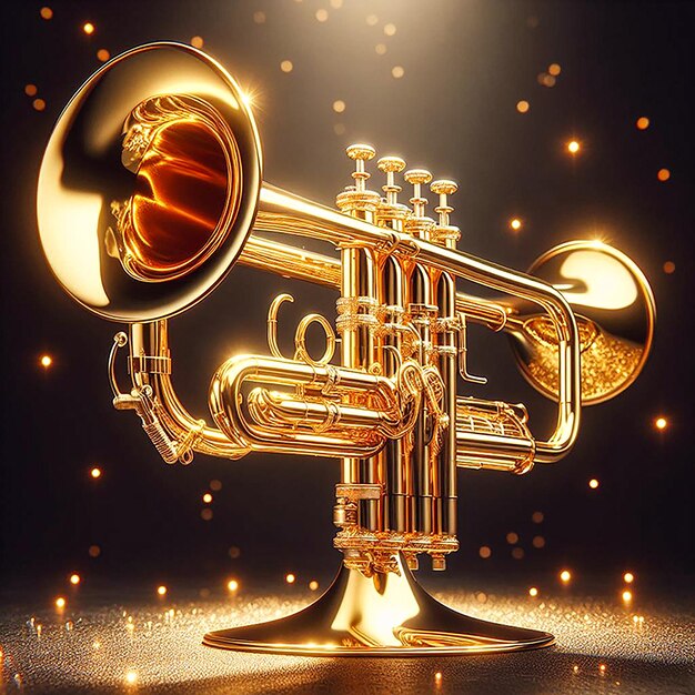 Photo a sparkling golden trumpet generative ai