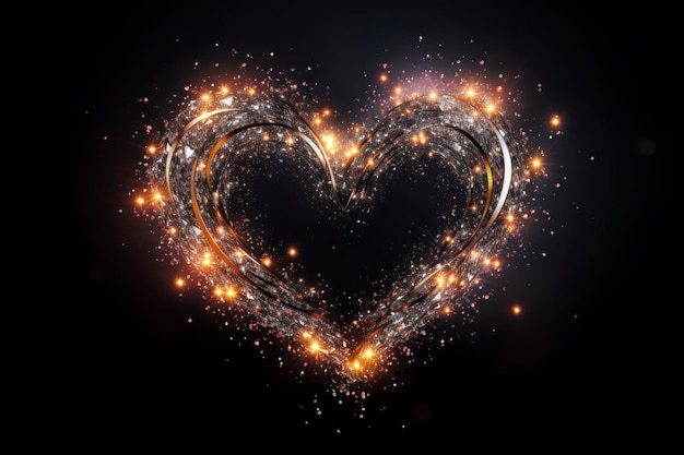 Sparkling heart on the black background