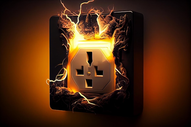 Sparkling lighting electrical socket in wall illustration Generative AI