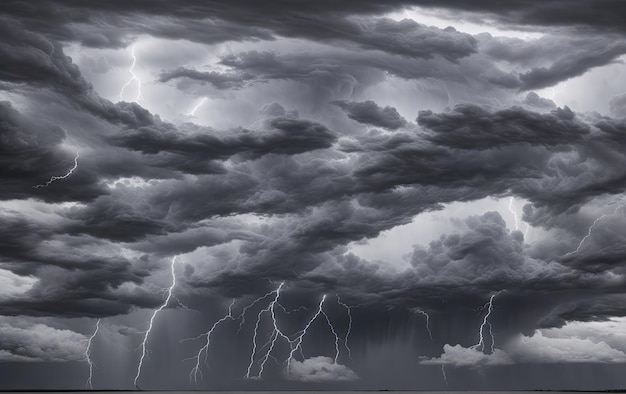 雲と空に輝く稲妻