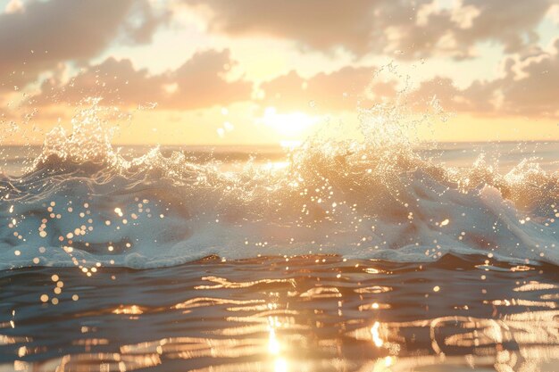 Sparkling ocean waves crashing on the shore