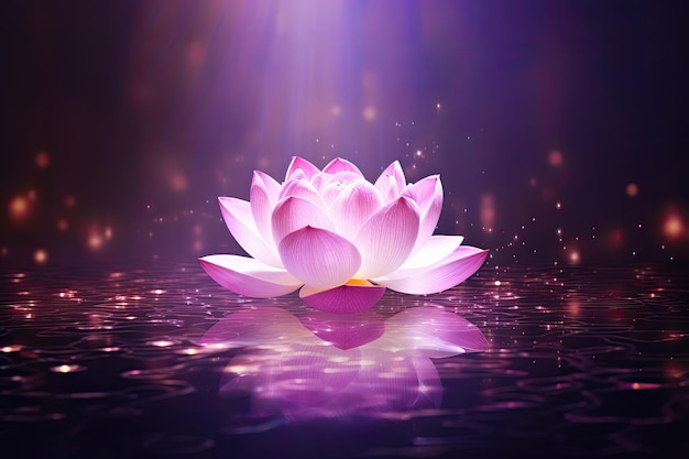 Sparkling pink and purple lotus on a floating light purple background