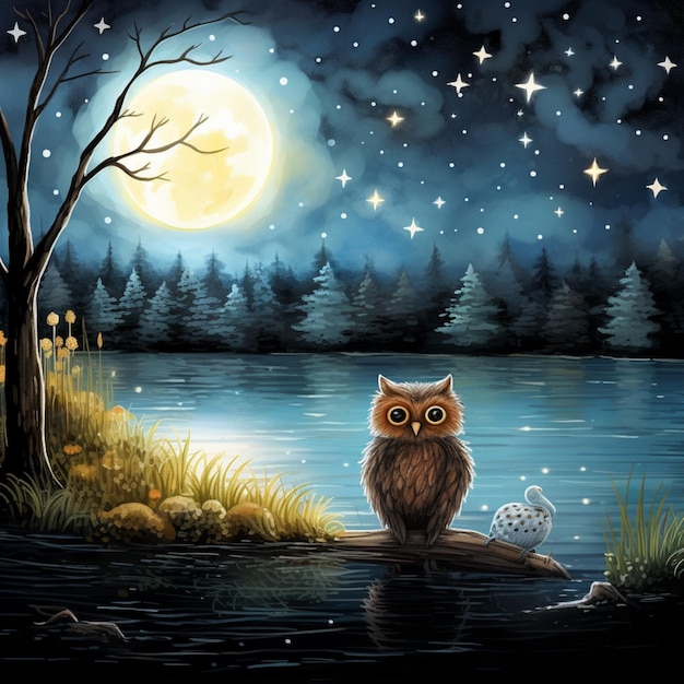 A sparkling river reflects a sparkling river owl ai generated art