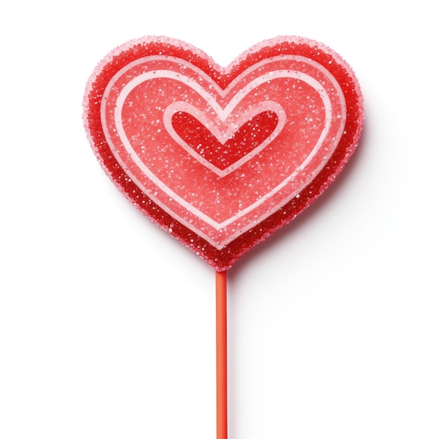 Foto dolce con cristallo di zucchero frizzante incrostato di canna da caramella cuore su sfondo bianco per san valentino