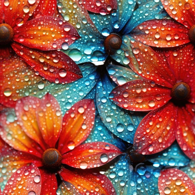 Капли газированной воды на ярких лепестках цветов